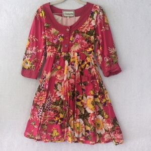 Ventura Women's Pink Floral Vintage Long Sleeve‎ Farmhouse Dress Size S